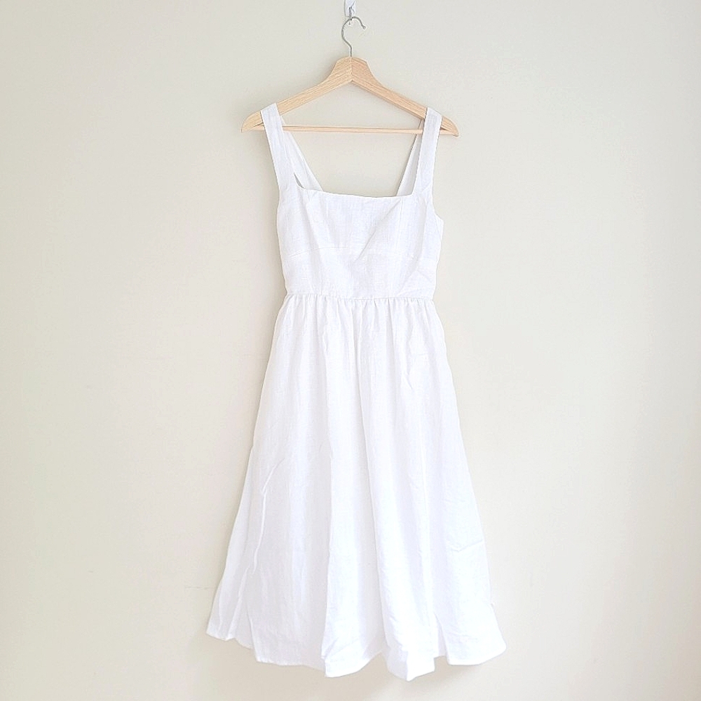 (sold) Quince 100% European Linen Fit & Flare Midi Dress, White, XS